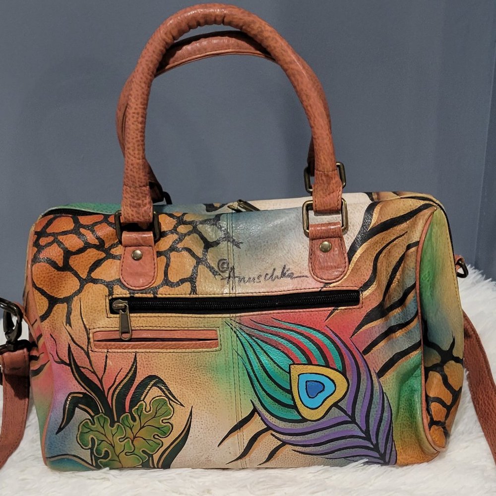 Anuschka Large Zip Around Satchel Genuine Hand-Painted Leather